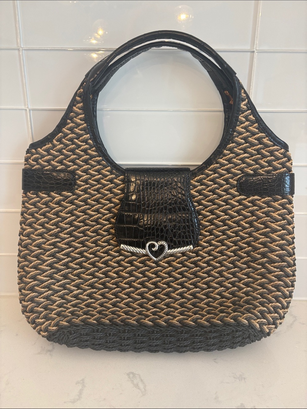 Brighton Vintage Black and Tan Woven Fabric
